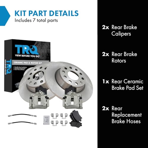 Image of TRQ Rear Brake Pad and Rotor Set Ceramic Calipers Compatible with 2009-2016 Volkswagen CC 2009-2017 Tiguan 2018 Tiguan Limited