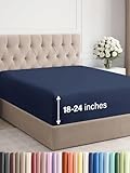 Extra Deep Queen Fitted Sheet - Hotel Luxury Single Fitted Sheet Only - Easily Fits 18 inch to 24 inch Mattress - Ultra Soft, Wrinkle & Fade Free w/Extra Deep Pockets - Breathable & Comfy - Navy Blue