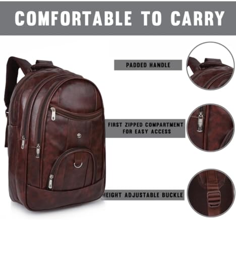Image of Large 35 L Laptop Backpack Vegan Leather Office College Business Unisex Shoulder Trendy Laptop Backpack(35L) (BROWN)