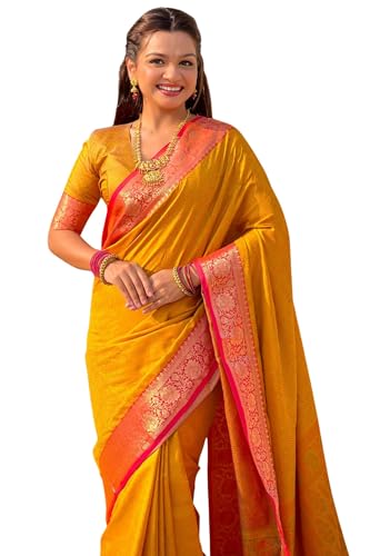 Image of SGF11 Women's Kanjivaram Pure Soft Silk Designer Saree With Blouse Piece