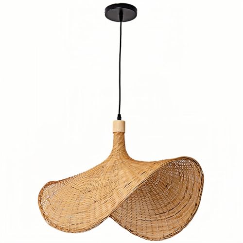 HOAYCNYJ Suspension En Bambou, Lustre En Bambou De Style Chinois, Abat-jour En Forme De Chapeau De Paille De Style Bohème, Luminaires D'escalier À Vis E26, Suspensions Rustiques En Osier, Pour Cuisine