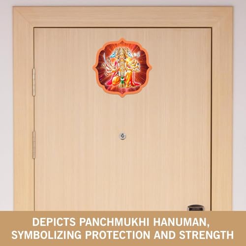 Image of BerryBox Panchmukhi Hanuman MDF Sticker Wall Frame Door Vastu Dosh Rectification Remedy Of Home, Office And Factory MDF Photo Poster with self adhesive tape (Style 4)