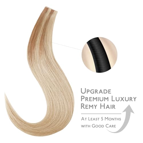 Image of WENNALIFE Invisi Edge Tape in Hair Extensions Human Hair,#12A /18H,22 Inch | 22 Inch 50g 20pcs (Invisi Edge & Classic) Ash Beige Blonde Blend Invisi Remy Hair Natural Seamless Injected Tap