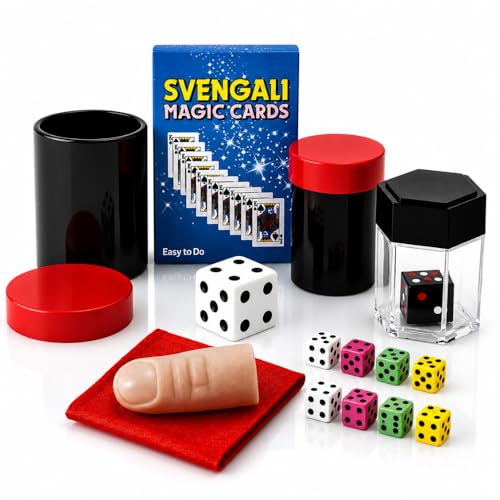 Image of Mini Magic Trick Kit | 4 Easy Magic Tricks Set for Beginners & Kids | Includes Svengali Deck, X-Ray Vision Dice, Dice Bomb & Thumb Tip with Silk | Magic Props Gift Set