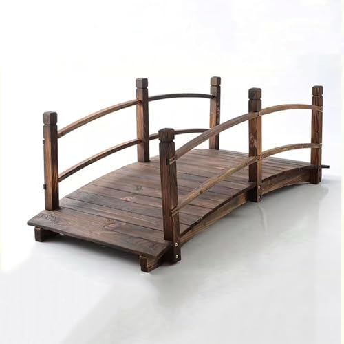 BsxiouY A,Exquisito Puente De Madera Carbonizada Al Aire Libre De 140X60x53cm, Impresionante Arco De Jardín con Barandillas De Seguridad Seguras, Estanques