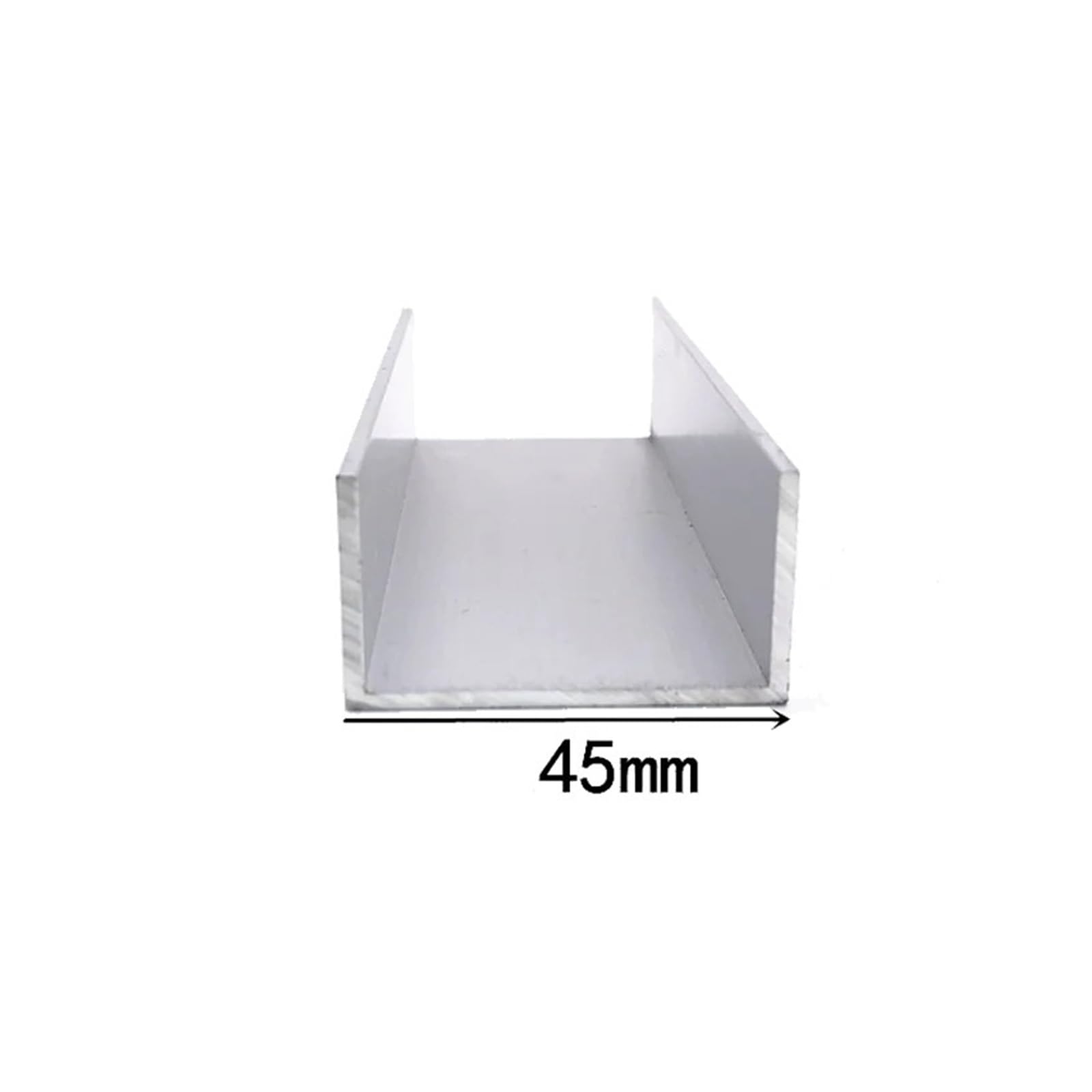 Perfil de aluminio en forma U, ancho exterior 45 mm, longitud 50 cm, borde aleación recubierto vidrio