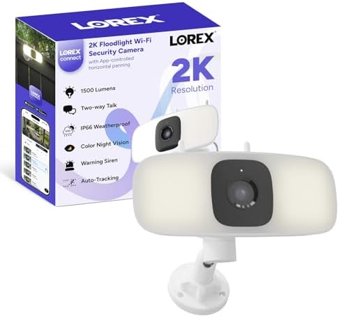 Lorex Connect 2K Floodlight Wi-Fi Security Camera | New Connect App | 160° Pan Coverage | Person Detection | Live Auto-Tracking | Color Night Vision | 2-Way Talk | Cloud & Local Storage Option
