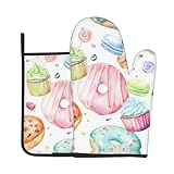 Les gants de four à imprimé sucre Cupcakes Donuts Muffins s'adaptent parfaitement aux fours, friteuses, micro-ondes, etc., ce qui en fait un cadeau très pratique pour la famille, les amis, la fête des mères, l'anniversaire et la pendaison de crémaillère.