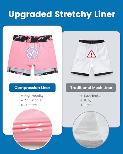 Image of maamgic 5inch Mens Swim Trunks with Compression Liner 2-in-1 Swimming Shorts Stretch Quick Dry with Zipper Pockets