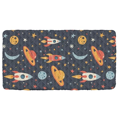 Portable Toddler Bed Sheet for Kids Cartoon Rocket Planet Moon Stars Travel Bed Fitted Sheet