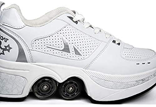 PLMOKN Roller Skates for Women 4 Wheel Adjustable Quad Roller Skates Boots,2-in-1 Multi-Purpose Shoes,Boys Girls Universal Walking Shoes,A-8