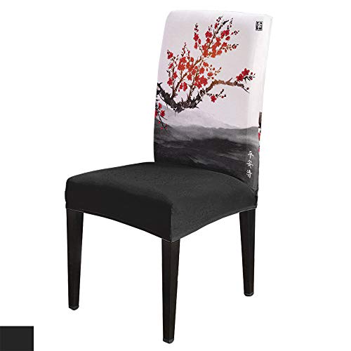 Dining Room Chair Covers Set Of 4 Cherry Tree Chinese Style Ink Painting Stretch Removable Washable Chair Protector Covers For Kitchen/Hotel/Wedding/Ceremony #TOP17