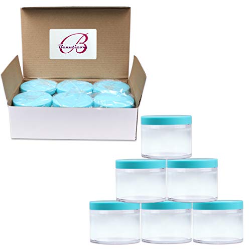 Beauticom 4 oz. (120g/120ML, Quantity: 6 Pieces) Thick Wall Round Leak Proof Clear Acrylic Jars w/Lids for Beauty, Cream (6 Pieces (6 Jars + Lids Together), TEAL)