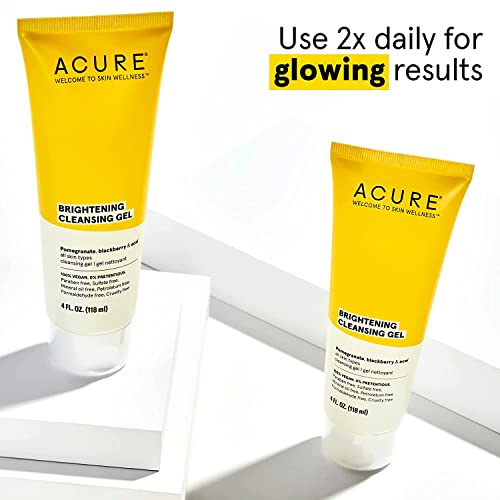 Acure Bestselling Duo Kit - Brightening Facial Scrub & Cleansing Gel - All Skin Types - Cleanse With Pomegranate, Blackberry & Acai - Scrub With Sea Kelp & French Green Clay #TOP3