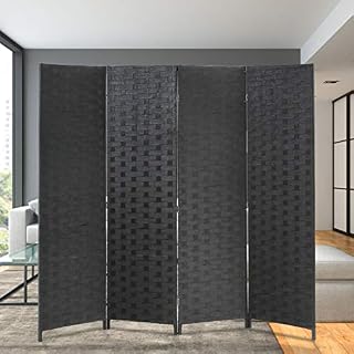 Room Divider Wood Screen 4 Panel Wood Mesh Woven Design Room Screen Divider