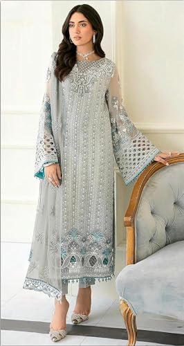 Image of RUDRAPRAYAG Women's Georgette Fabric With Embroidery Work Traditional Ethnic Semi Stitched Pakistani Long Suit With Work Dupatta