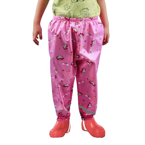 Dioshark Regenhose Mädchen Wasserdichte Matschhose Baby Kleinkind Rosa Einhorn Sommer Dünn Buddelhose mit Reflektor Regenlatzhose Ohne Träger Gefüttert Atmungsaktive Fahrrad Schule für Alter 1-2 Jahre
