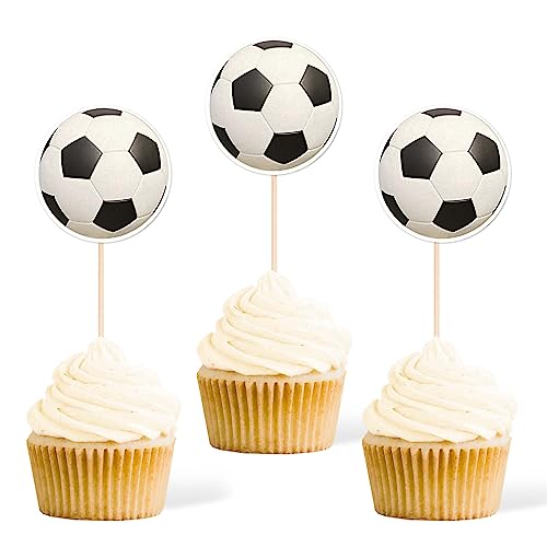 Gexolenu 36 PCS Soccer Cupcake Toppers Double-Sided Ball