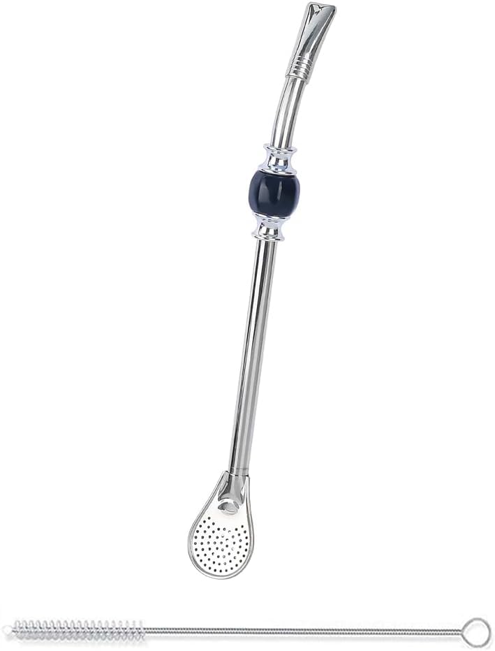 Premium Yerba Mate stainless steel straw - Bombillas for mate gourd drinking - 8.7'' long (22 cm) (Black)