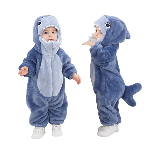 TONWHAR Toddlers Animal Costume Unisex Babys Warm Halloween Outfits Kids Dress Up Jumpsuits Rompers(5T Blue Shark)