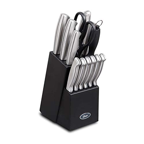 Comparison: Best Oster Cutlery Set With Block 3 Oster Baldwyn 14 Piece Stainless Steel Cutting Kitchen Knife Cutlery Set with Swivel Block Holder and Knife Sharpener, Brushed Satin