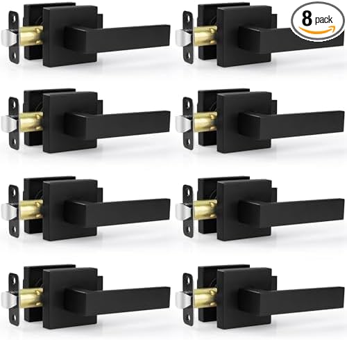 8 Pack Passage Door Handles Matte Black Door Levers, Interior Door Knobs Square Heavy Duty Non-Locking Handlesets Hall Closet Handles