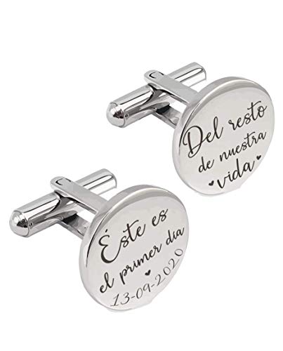 Gemelos Personalizados en Acero con Fecha Grabada a Láser Regalo Novio Boda