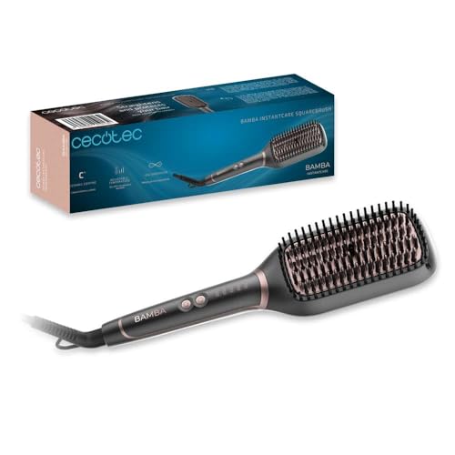 Cecotec Cepillo Alisador Eléctrico - Forma Cuadrada InstantCare SquareBrush. 50W, Temperatura Regulable (130-210ºC), Revestimiento de Cerámica, Generador de Iones y Cable Giratorio 360º