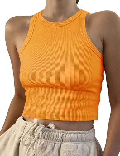 Image of Artfish Women Casual Basic Sleeveless High Neck Rib-Knit Y2k Crop Tank Top