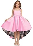 DINGZANCAMO Straps Satin with Camo Flower Girl Bridesmaid Dress High Low Birthday Party Dresses 8 Pink
