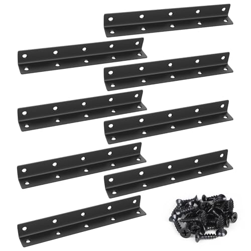 MIGUBIGU Pack of 8 L Shape Angle Connectors, Black, 225 x 27 x 27 mm, 90 Degree Angle Corner Connector, Stainless Steel
