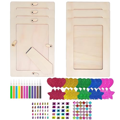 DAOOZHU 6 Pcs cadre photo en bois à peindre,20x15 cm Cadres Photo en Bois,DIY cadre dessin,avec Autocollants en forme
