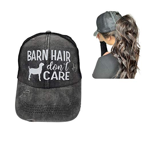 IGYS Live Stock Animals Trucker Hats Stock Show Women s Ponytail Style Hats Barn Life Farm Life Hats (BARN-Hair-Goat-BK), One Size