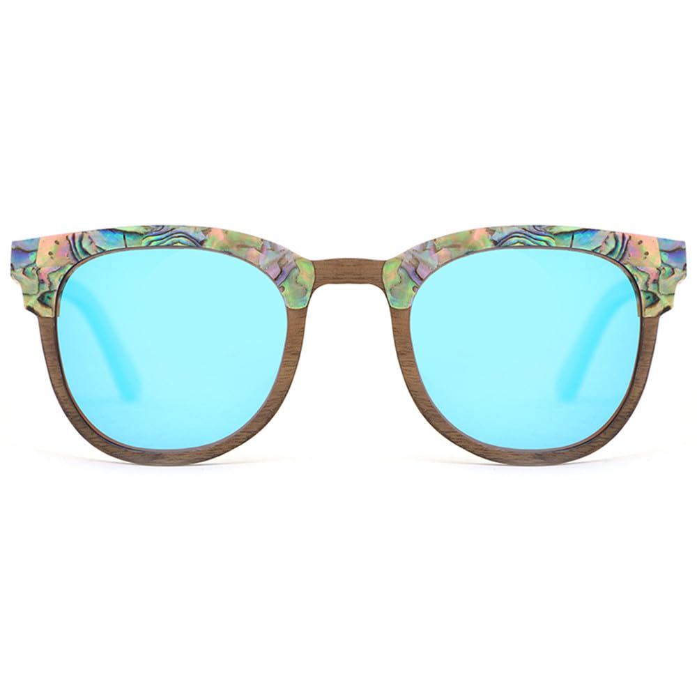 Occhiali da sole in legno per donna e uomo, lenti polarizzate blu ghiaccio, occhiali da sole alla moda