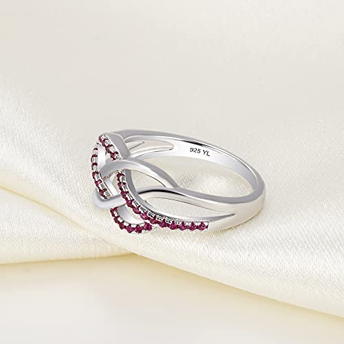 Yl Celtic Knot Rings 925 Sterling Silver Twisted Knot Ring 18K White Gold Plated Created Ruby Infinity Statement Rings-Size7 #TOP5