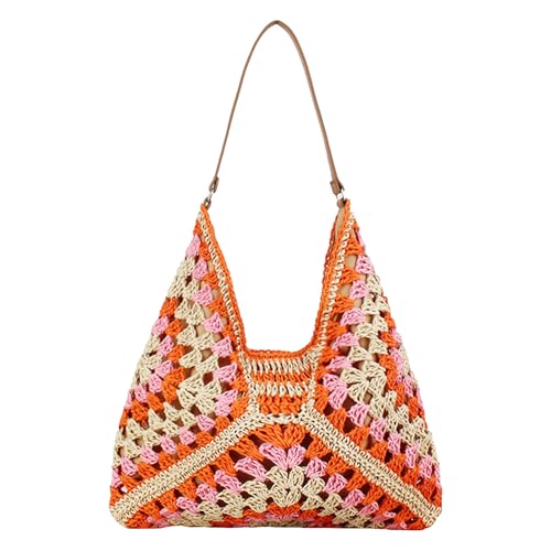 Bolsa de transporte tejida para mujer - Pajita Bohemia de colores grandes bolsos de gran volumen - Bolsos de verano para mujer, para el hogar, oficina, escuela, vida cotidiana, trabajo, citas, al aire
