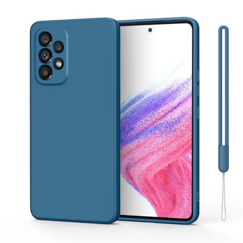 WOOZ Liquid Silicone Case for Samsung Galaxy A53 5G Phone Case with Lanyard Shockproof Bumper Case with Microfiber Lining Navy blue