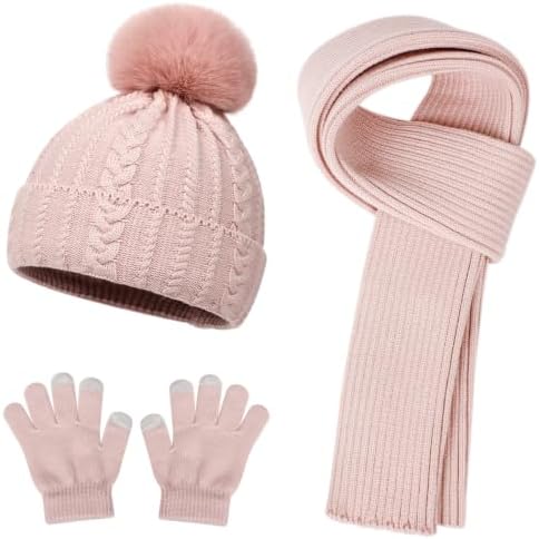 Kids 3Pcs Knit Hat Scarf Touchscreen Gloves Set image 5