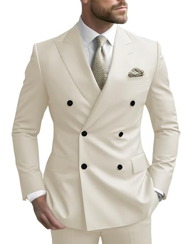 Mens Suit Double Breasted Suit Men 2 Piece Slim Fit Suit for Wedding Prom Dinner Party