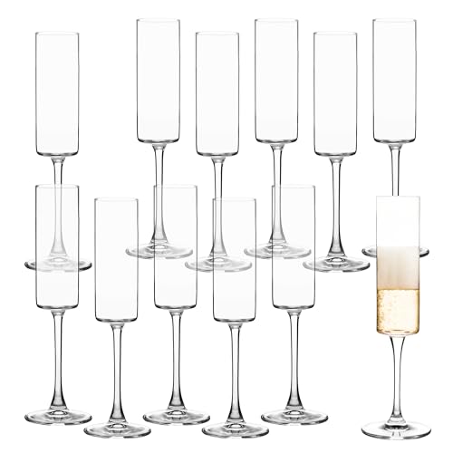 Champagne Flutes, 6oz Edge Champagne Glasses Set of 12 with Long Stem – Sparkling Wine Glasses & Elegant Gift for Home, Wedding, Anniversary, Party, Birthday, Clear