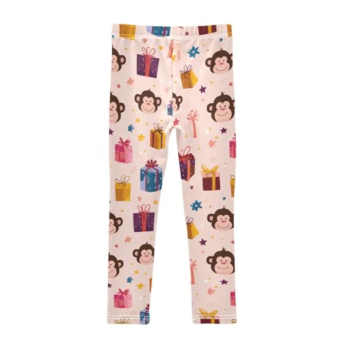 Vdsrup Girls Leggings Cute Pink Monkeys Kids Ankle Length Leggings Pants Athletic Yoga Pants Toddler Tights Trousers 4T2