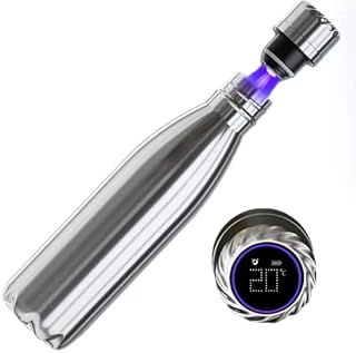 Stainless Steel Water Bottle with UV self cleaning, temperature display lid and rechargeable battery  Silver