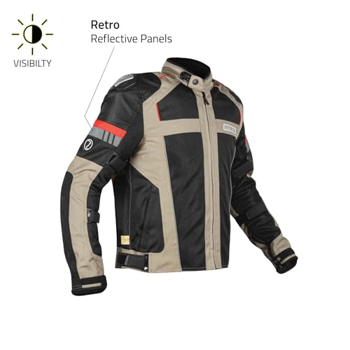 Image of Rynox Storm Evo Jacket - Mesh Motorcycle Touring Jacket with Impact Protection and Abrasion Resistance - Sand Brown Black, Small