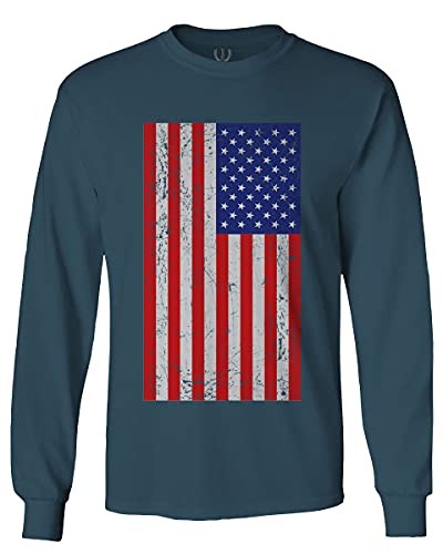 0073. Vintage u.s. American Flag United States of America USA Proud Patriotic Style Men's Long Sleeve t Shirt (Indigo Blue X-Large)