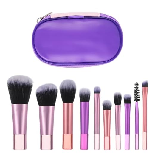 Conjunto de pincéis de maquiagem portátil, 10 peças de mini pincéis de maquiagem fáceis de tirar com estojo, kit de pincéis cosméticos com função completa completa, base para misturar sobrancelhas,