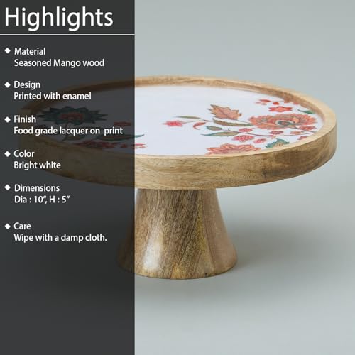 Image of Saaga Crafted with Wooden Cake Stand with Numa Printed | Multipurpose Use, Ideal Use for Pastries Cake Cupcakes Bright White