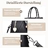 FOLOVEYA Mode Damen Handtasche Elegant Henkeltaschen Frauen mit Herzanhänger PU Leder Umhängetasche Shopper Top-Griff Taschen Schultertasche für Arbeiten Reisen Schule Tote Bag Schwarz #3