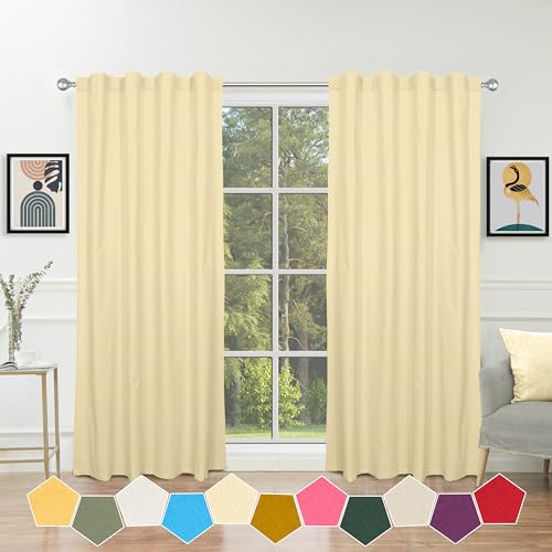 Image of THE LINEN COMPANY Duck Canvas Cotton Curtains 6 Feet Long, Solid Door & Window Curtains, 6ft Set of 2, Butter Cream