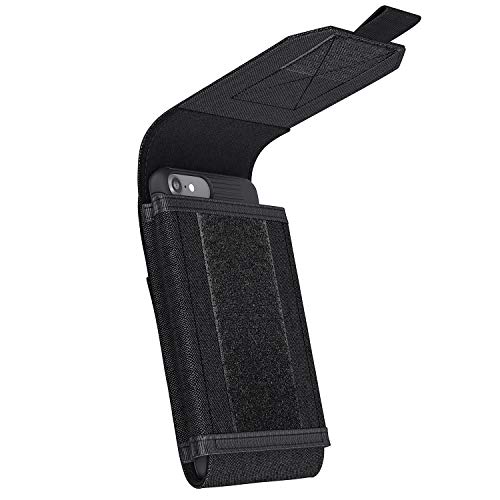 Bomea Army Molle Bag for Mobile Phone – Large Size Cell Phone Belt Holder Pouch Holster Cover Case for Large Screen Cellphone with Otterbox Battery or Other Thick Case on Black
