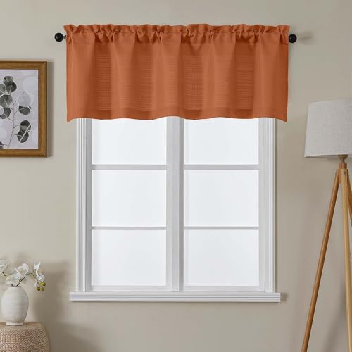Lecloud Orange Valances for Windows 18 Inch Length 1 Piece, Light Filtering Valance Curtain for Small Windows, Faux Linen Textured Rod Pocket Curtain for Bedroom Bathroom Basement, 60" W x 18" L by Lecloud - Used condition - US$12.48